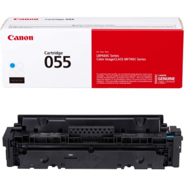 Canon (CRG-055 C L) Color imageCLASS MF741cdw, LBP664cdw, MF743cdw, MF745cdw Cyan Toner Cartridge (2,100 Yield)