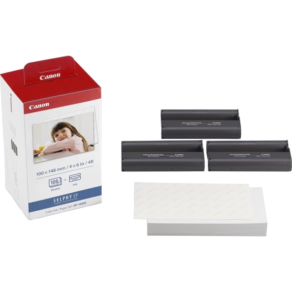 Canon (KP-108IN) Black & Color Ink Cartridge & Photo Paper SELPHY CP100 CP200 CP220 CP300 CP330 CP400 CP510 CP600 CP710 CP720 CP730 CP740 CP760 CP770 CP780 CP790 (4" x 6") (108 Sheets)