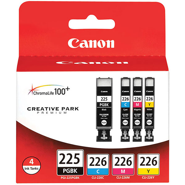 Canon (PGI-225BK/CLI-226C/M/Y) iP4820, iP4920, iX6520, MG5120, 5220, 5320, 6120, 6220, 8120, 8220, MX712, 882, 892 Color Ink Tank Multipack (Includes OEM# 4530B001, 4547B001, 4548B001, 4549B001)