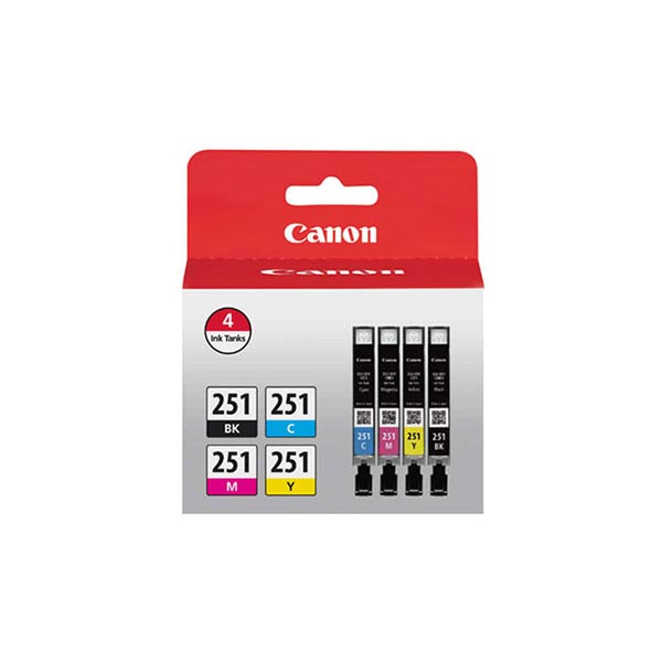Canon (CLI-251) PIXMA iP7220, iP8720, iX6820, MG5420, MG5520, MG5620, MG6320, MG6420, MG6620, MG7120, MX922 C/M/Y/K Ink Combo Pack (Includes OEM# 6513B001, 6514B001, 6515B001, 6516B001)