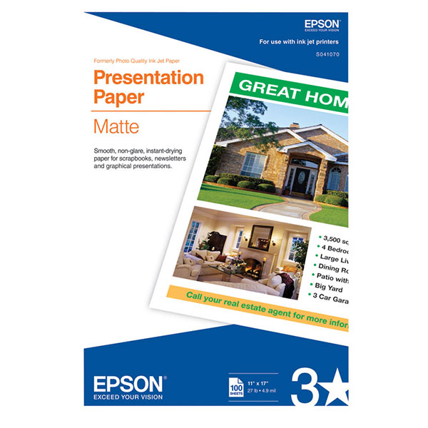 Epson Presentation Paper Matte Photo Quality Inkjet Paper (11" x 17") (100 Sheets/Pkg)
