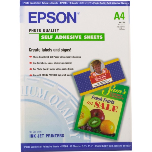 Epson Photo Quality Self-Adhesive Sheets (8.3" x 11.7") (10 Sheets/Pkg)