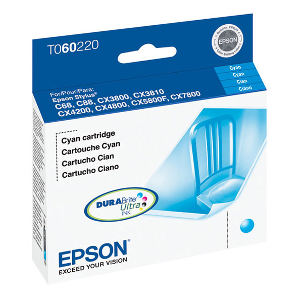Epson (60) Stylus C68 C88 C88+ CX3800 CX3810 CX4200 CX4800 CX5800F CX7800 Cyan Ink Cartridge (600 Yield)