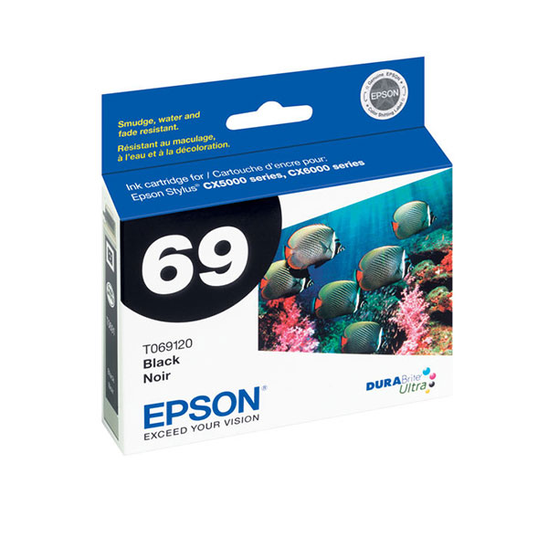Epson (69) Stylus CX5000 CX6000 CX7000F CX7400 CX7450 CX8400 N11 NX100 NX200 NX300 NX400 NX510 DURABrite Ultra Black Ink Cartridge (245 Yield)