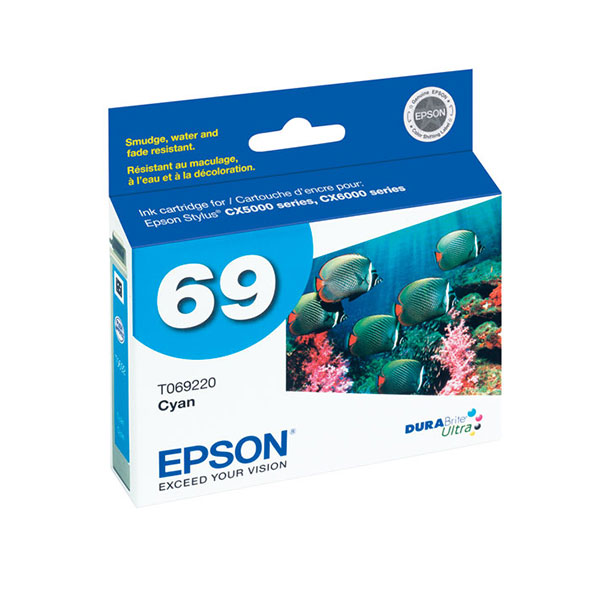 Epson (69) Stylus CX5000 CX6000 CX7000F CX7400 CX7450 CX8400 N11 NX100 NX200 NX300 NX400 NX510 DURABrite Ultra Cyan Ink Cartridge (380 Yield)