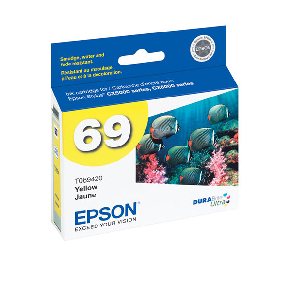 Epson (69) Stylus CX5000 CX6000 CX7000F CX7400 CX7450 CX8400 N11 NX100 NX200 NX300 NX400 NX510 DURABrite Ultra Yellow Ink Cartridge (380 Yield)