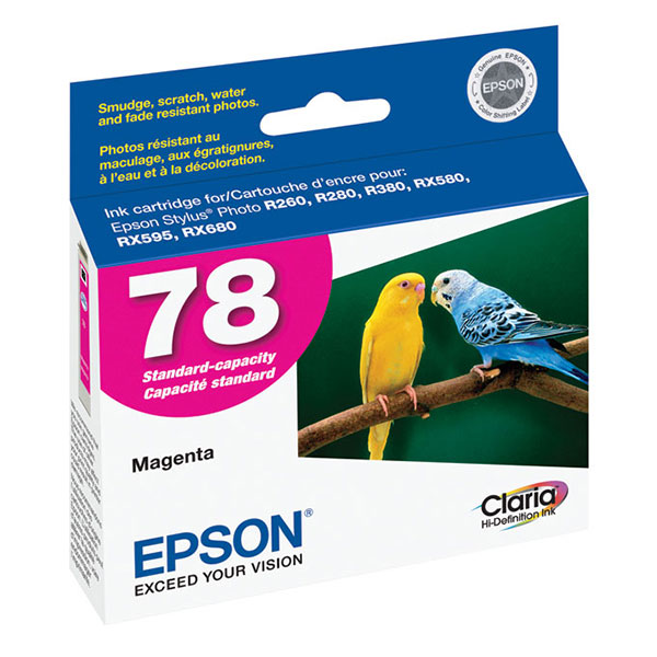 Epson (78) Stylus Photo R260 R280 R380 RX580 RX595 RX680 Artisan 50 Claria Hi-Definition Magenta Ink Cartridge (525 Yield)
