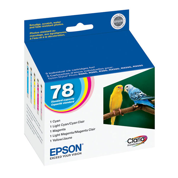 Epson (78) Stylus Photo R260 R280 R380 RX580 RX595 RX680 Artisan 50 Claria Hi-Definition Cyan/Magenta/Yellow/Light Cyan/Light Magenta Ink Cartridge Multipack (5 x 525 Yield)