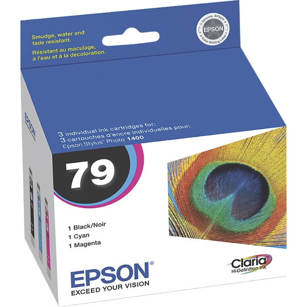 Epson (79) Stylus Photo 1400 Artisan 1430 Claria High Capacity Color Ink Cartridge Multipack (Black/Cyan/Magenta) (470 Yield Black 800 Yield Cyan/Magenta)