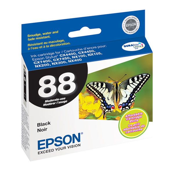 Epson (88) Stylus CX4400 4450 7400 7450 N11 NX100 NX105 NX110 NX115 NX200 Nx215 NX300 NX305 NX400 NX415 DURABrite Ultra Moderate Capacity Black Ink Cartridge