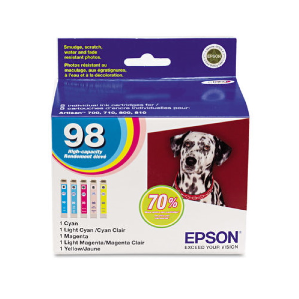 Epson (98) Artisan 700 710 800 810 Claria Ultra Hi-Definition High Capacity Cyan/Magenta/Yellow/Light Cyan/Light Magenta Ink Cartridge Multipack (845 Yield)