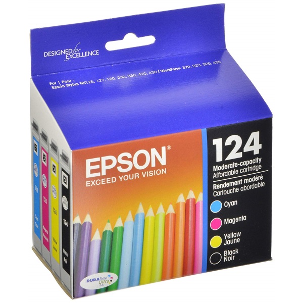 Epson (124) Stylus NX125 127 230 420 430 WorkForce 320 323 325 435 DURABrite Ultra Moderate Capacity Ink Combo Ink Cartridges CMYK