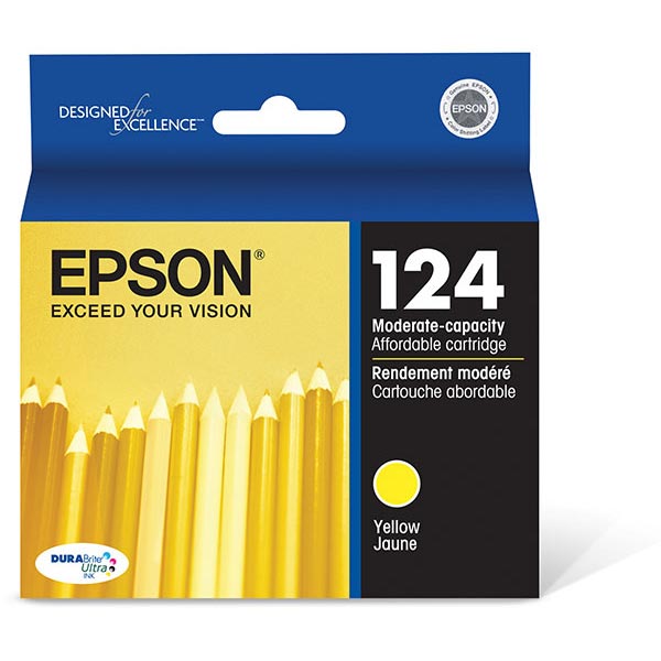 Epson (124) Stylus NX125 127 130 230 330 420 430 Workforce 320 323 325 435 DURABrite Ultra Moderate Capacity Yellow Ink Cartridge (200 Yield)