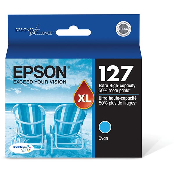 Epson (127) Stylus NX530 NX625 Workforce 60 545 630 633 635 645 840 845 3520 3540 7010 7510 7520 DURABrite Ultra Extra High Capacity Cyan Ink Cartridge (755 Yield)
