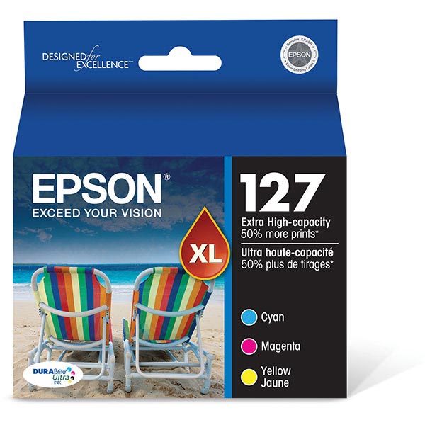 Epson (127) Stylus NX530 NX625 Workforce 60 545 630 633 635 645 840 845 3520 7010 7510 Extra High Capacity Cyan/Magenta/Yellow Ink Cartridge Multipack (3 x 755 Yield)