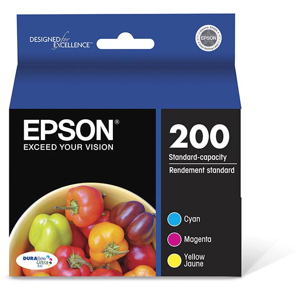 Epson (200) Home XP-400 200 WorkForce WF-2530 WF-2540 DURABrite Ultra Cyan/Magenta/Yellow Ink Cartridge Multipack (Includes 1 Each of OEM# T200220 T200320 T200420)
