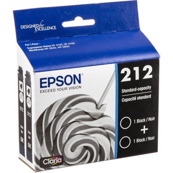 Epson (T212) WF-2830 WF-2850 XP-4100 XP-4105 Claria Standard Capacity Black Dual Pack Ink Cartridges With Sensormatic