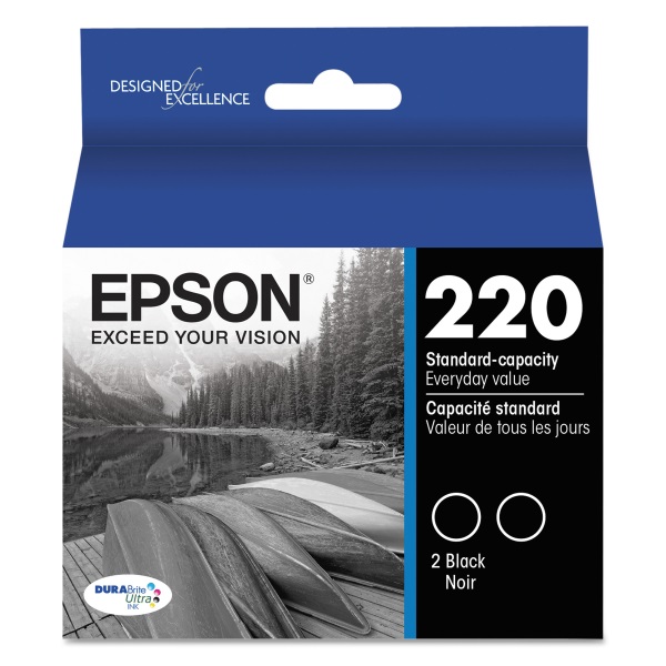 Epson (220) Expression Home XP-320 XP-420 XP-424 WorkForce WF-2630 WF-2650 WF-2660 WF-2750 WF-2760 DURABrite Ultra Black Ink Cartridge Dual Pack