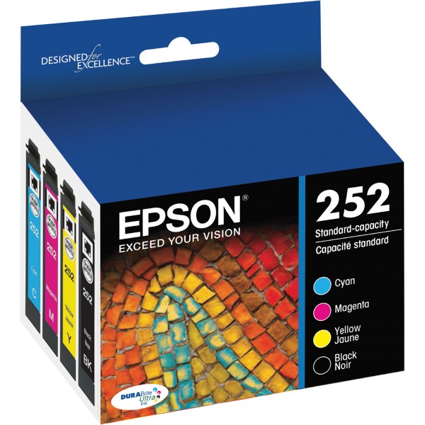 Epson (252) WorkForce WF-3620 3640 7110 7610 7620 DURABrite Ultra Black and Color (C M Y) Ink Cartridge Combo Pack