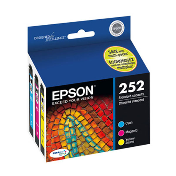 Epson (252) WorkForce WF-3620 3640 7110 7610 7620 DURABrite Ultra Cyan/Magenta/Yellow Ink Cartridge Multipack (3 x 300 Yield)
