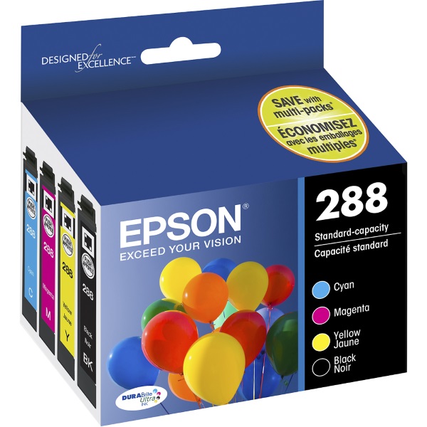 Epson (288) Expression Home XP-330 XP-340 XP-430 XP-434 XP-440 XP-446 DuraBrite Ultra C/M/Y/K Ink Cartridge Combo Pack (175 Yield Black 165 Yield Color)