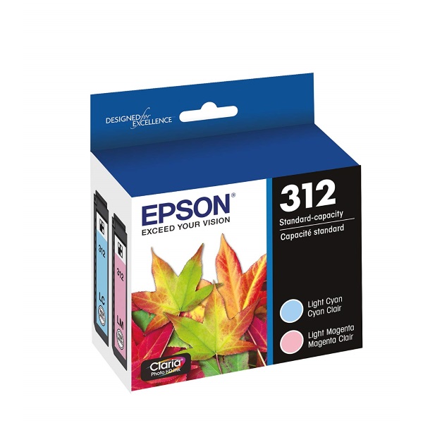 Epson T312 Claria Standard Capacity Lite Cyan/Lite Magenta Combo Ink Cartridges w/ Sensormatic