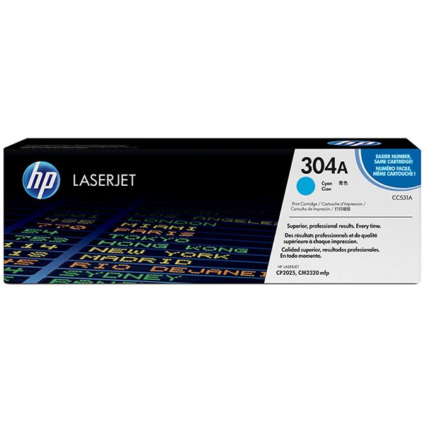 HP 304A (CC531A) Color LaserJet CM2320 MFP, CP2025 Cyan Original LaserJet Toner Cartridge (2,800 Yield)