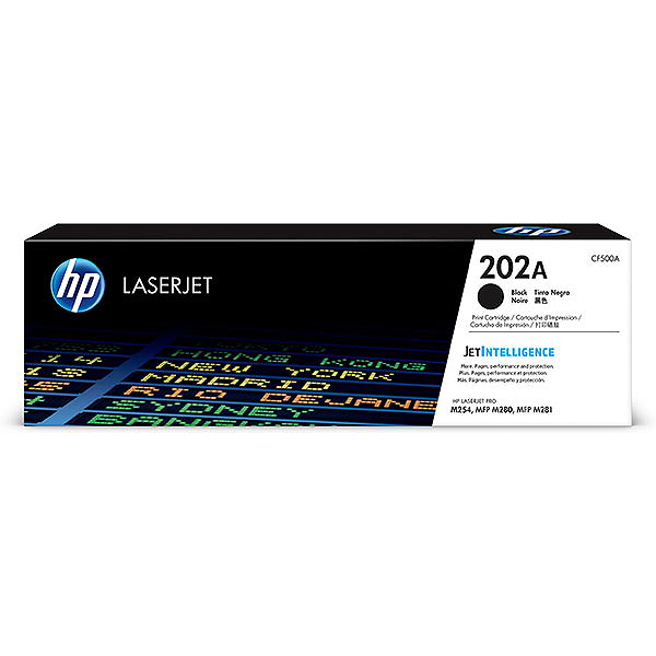 HP 202A (CF500A) Color LaserJet Pro M254, MFP M280, M281 Black Original LaserJet Toner Cartridge (1,400 Yield)