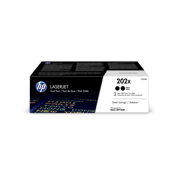HP 202X (CF500XD) Color LaserJet Pro M254, MFP M281 2-Pack High Yield Original LaserJet Toner Cartridges (2 Pack of OEM# CF500X) (2 x 3,200 Yield)