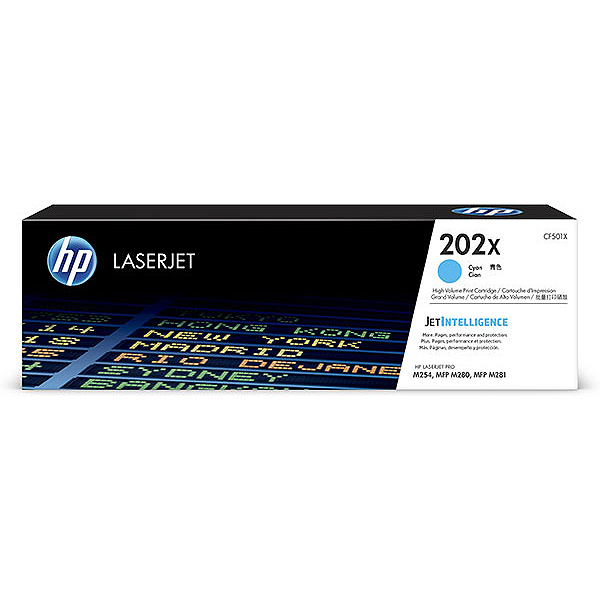 HP 202X (CF501X) Color LaserJet Pro M254, MFP M280, M281 High Yield Cyan Original LaserJet Toner Cartridge (2,500 Yield)