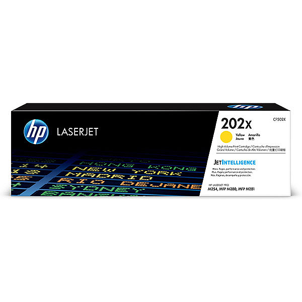 HP 202X (CF502X) Color LaserJet Pro M254, MFP M280, M281 High Yield Yellow Original LaserJet Toner Cartridge (2,500 Yield)
