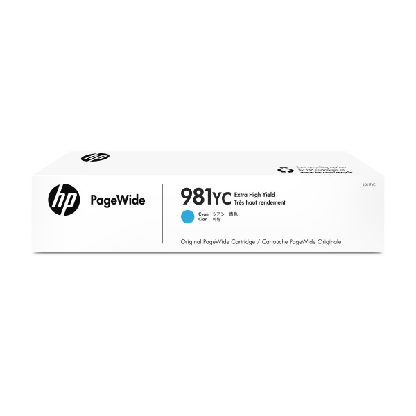 HP 981YC (L0R17YC) PageWide Managed Color E55650dn MFP E58650dn Flow MFP E58650z Cyan Contract Original PageWide Cartridge (16000 Yield)