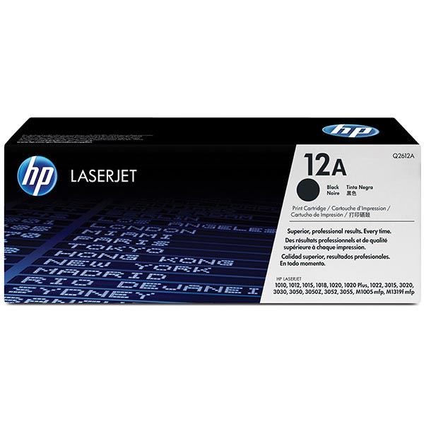 HP 12A (Q2612A) LaserJet 1012, 1018, 1020, 1022, 3015, 3020, 3030, 3050, 3052, 3055, M1319f MFP Black Original LaserJet Toner Cartridge (2,000 Yield)