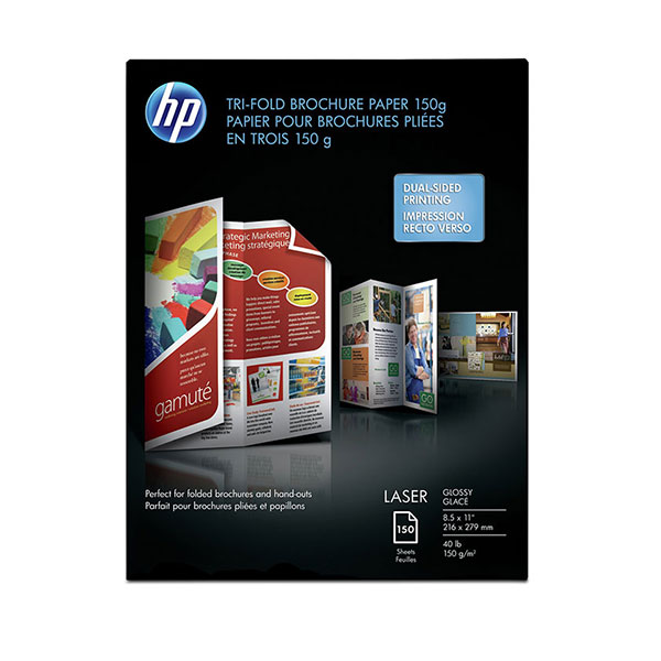 HP Laser Tri-fold Brochure FSC Paper 150g Glossy 40# 97 Bright (8.5" x 11") (A) (Two Sided) (150 Sheets/Pkg)
