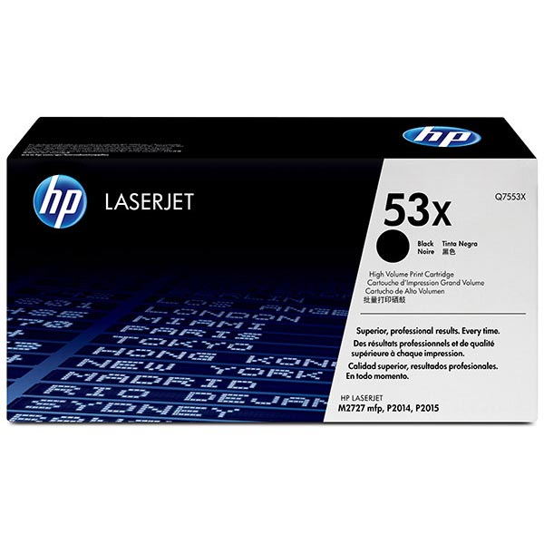 HP 53X (Q7553X) LaserJet M2727 MFP, P2014, P2015 High Yield Black Original LaserJet Toner Cartridge (7,000 Yield)