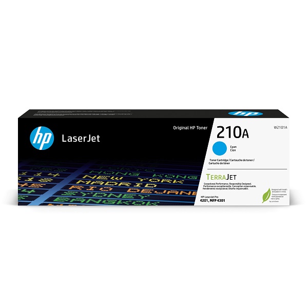 HP 210A (W2101A) Color LaserJet Pro 4201-4203, HP Color LaserJet Pro MFP 4301-4303 Cyan LaserJet Toner Cartridge (1,800 Yield)