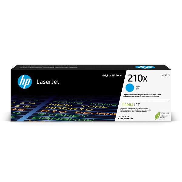 HP 210X (W2101X) Color LaserJet Pro 4201-4203, HP Color LaserJet Pro MFP 4301-4303 Cyan LaserJet Toner Cartridge (5,500 Yield)