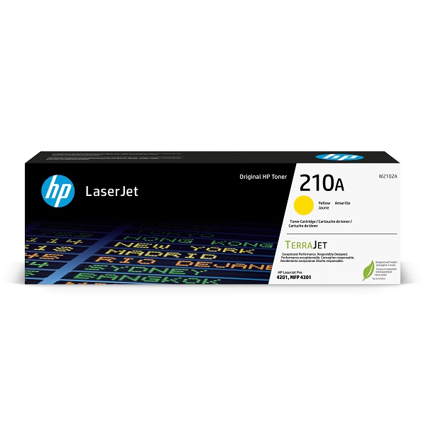 HP 210A (W2102A) Color LaserJet Pro 4201-4203, HP Color LaserJet Pro MFP 4301-4303 Yellow LaserJet Toner Cartridge (1,800 Yield)