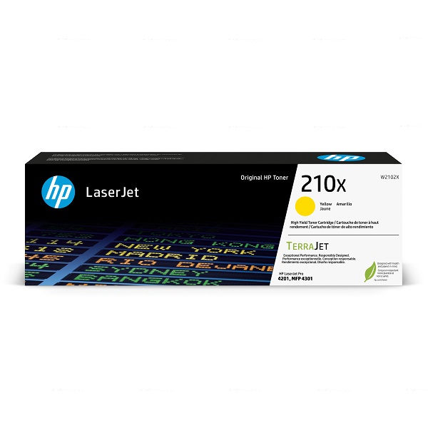 HP 210X (W2102X) Color LaserJet Pro 4201-4203, HP Color LaserJet Pro MFP 4301-4303 Yellow LaserJet Toner Cartridge (5,500 Yield)