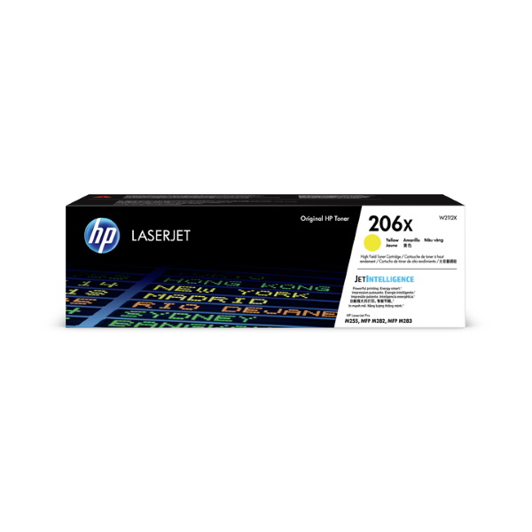 HP 206X (W2112X) Color LaserJet Pro M255dw, MFP M283fdw, M283cdw High Yield Yellow Original LaserJet Toner Cartridge (2,450 Yield)
