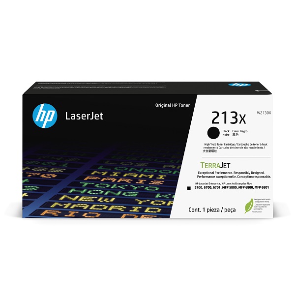 HP 213X (W2130X) 5700 Ent. SFP, 5800 Ent. MFP, 6700 Ent. SFP, 6800 Ent. MFP, Color LJ Ent X55745, MFP X58045 Black Original LaserJet Toner Crtg (9,000 Yield)
