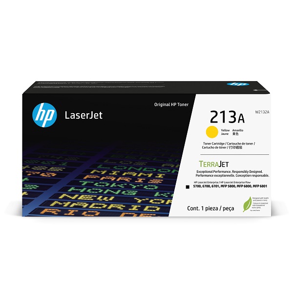 HP 213A (W2132A) 5700 Ent. SFP, 5800 Ent. MFP, 6700 Ent. SFP, 6800 Ent. MFP, Color LJ Ent X55745, MFP X58045 Yellow Original LaserJet Toner Crtg (3,000 Yield)