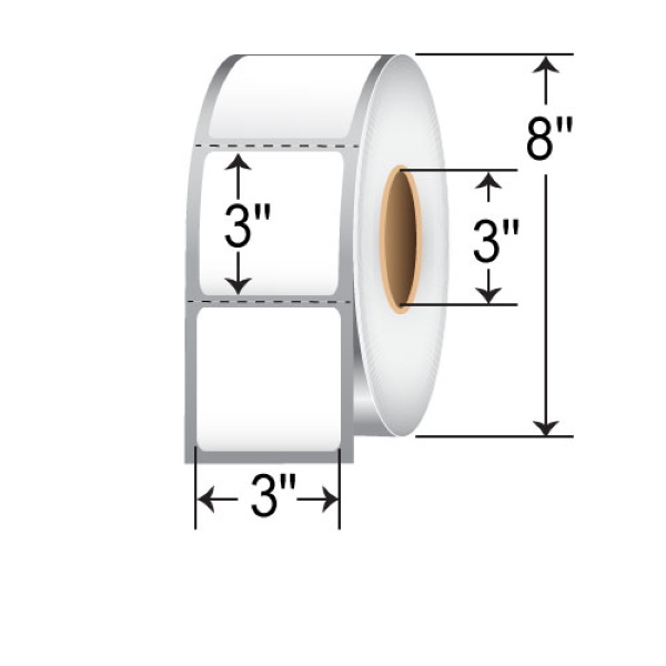 Intermec DuraTRAN II TT Label Paper (3" x 3") (3" Core) (8" Outer) (Coated) (Perforated) (Permanent Adhesive) (2000/Roll) (4 Rolls/Ctn)