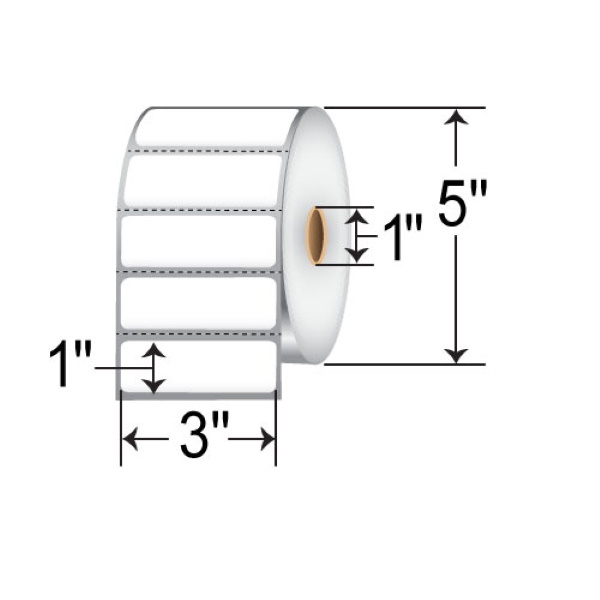 Intermec DuraTRAN II TT Label Paper (3" x 1") (1" Core) (5" Outer) (2702/Roll) (8 Rolls/Ctn) (Top Coated) (Perforated) (Permanent Adhesive)