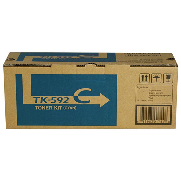 Kyocera (TK-592C) FS-C2026 C2126 C2526 C2626 C5250DN M6026 M6526 P6026 Cyan Toner Cartridge + Waste Toner Bottle (5000 Yield)