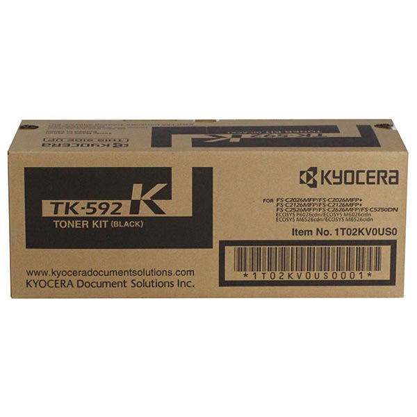 Kyocera (TK-592K) FS-C2026 C2126 C2526 C2626 C5250DN M6026 M6526 P6026 Black Toner Cartridge + Waste Toner Bottle (7000 Yield)