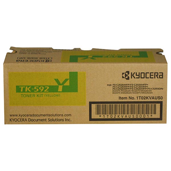 Kyocera (TK-592Y) FS-C2026 C2126 C2526 C2626 C5250DN M6026 M6526 P6026 Yellow Toner Cartridge + Waste Toner Bottle (5000 Yield)