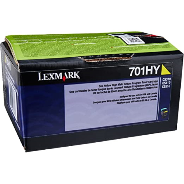 Lexmark (701HYE) CS310, CS410, CS510 High Yield Yellow Corporate Cartridge (3,000 Yield)