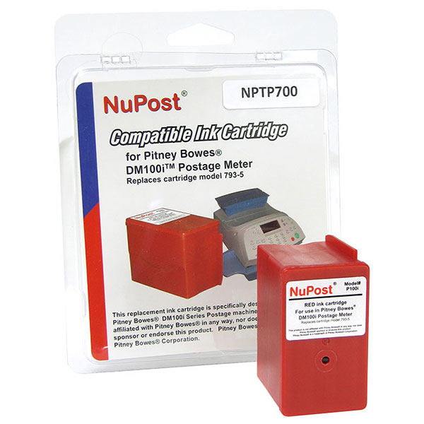 NuPost Non-OEM New Build Red Postage Meter Ink Cartridge for DM100i DM200L DM225 P700 (Alternative for Pitney Bowes 793-5) (3000 Yield)