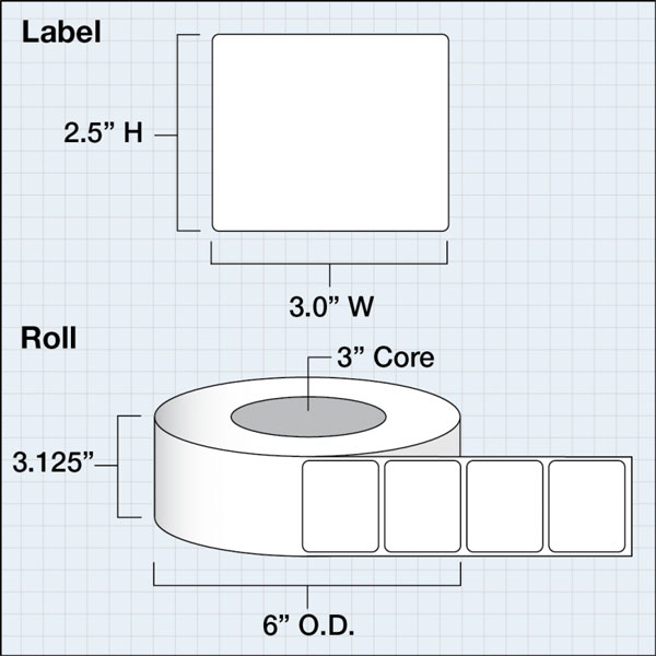 Primera LX3" High Gloss Paper Plus Labels (3" x 2" NP) (3" Core) (1000 Labels/Roll)